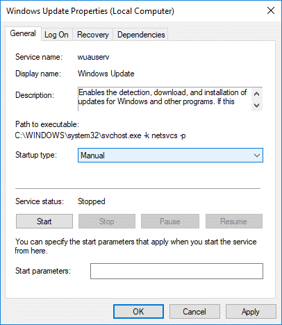 Configure Windows Update to Manual