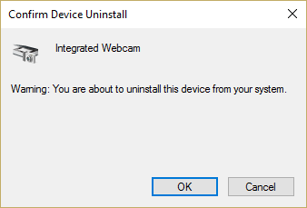 Confirm WebCam Device Uninstall and click OK