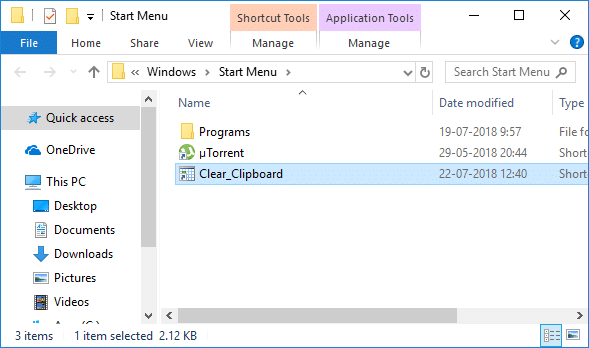 Copy & paste the Clear_Clipboard shortcut to Start Menu Location