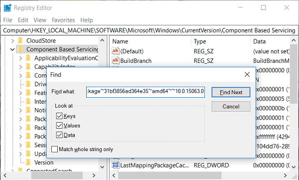 Copy & paste the corrupt package name in the find field and click Find Next