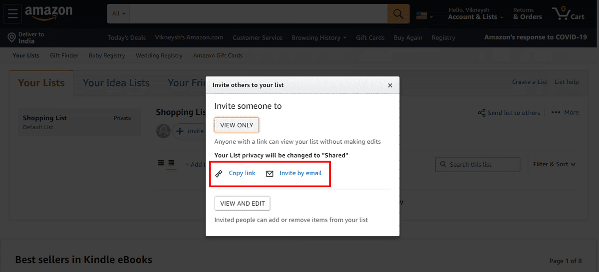 Copy the link using the option provided and send it to your friend. | How to Find Someone’s Amazon Wish List?
