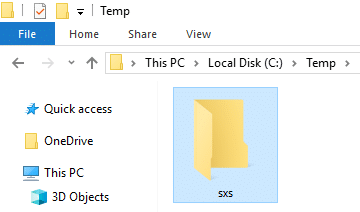 Copy the sxs folder from Windows 10 source to Temp folder in root directory