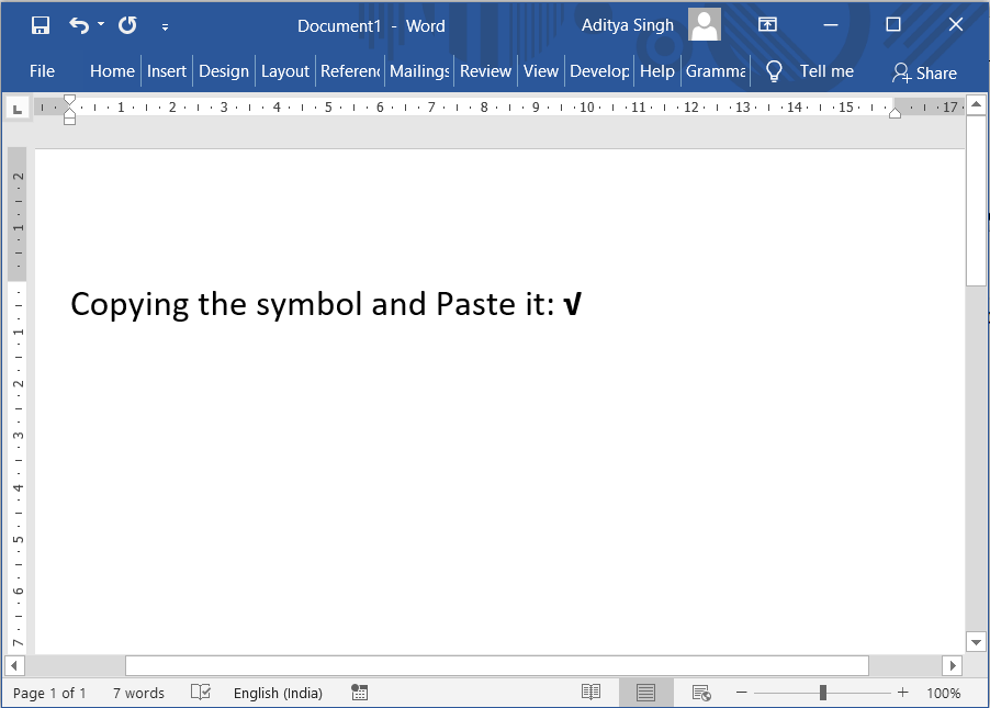 Copying the Square Root symbol and Paste it