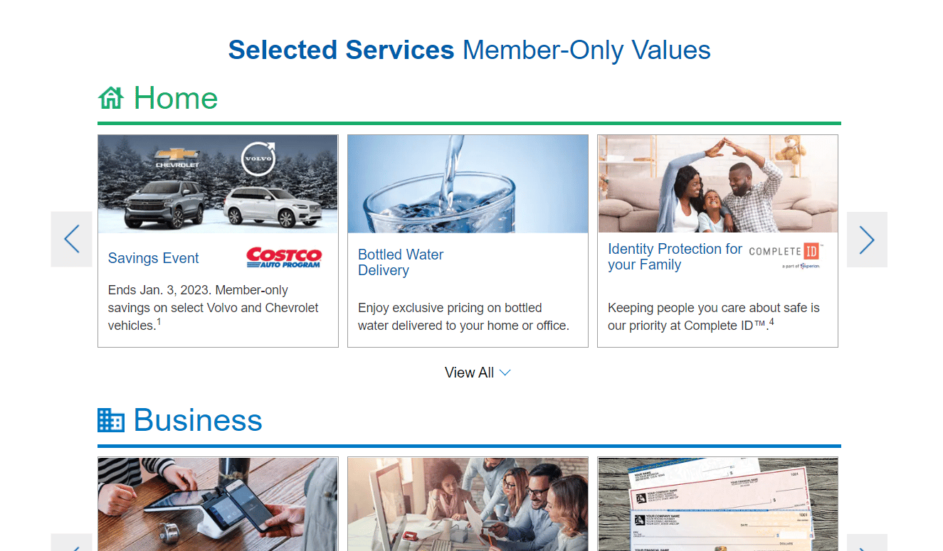 Costco Services for Members page