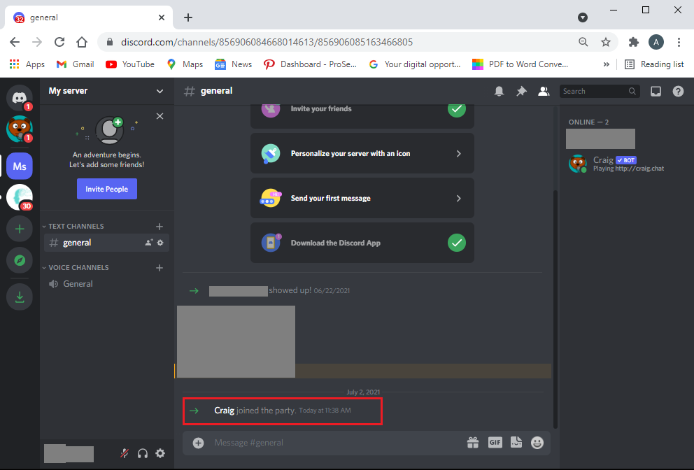Craig joined the party message will be displayed here | How to Record Discord Audio