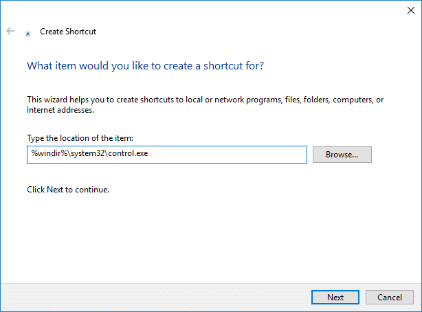 Create Control Panel Shortcut on Desktop