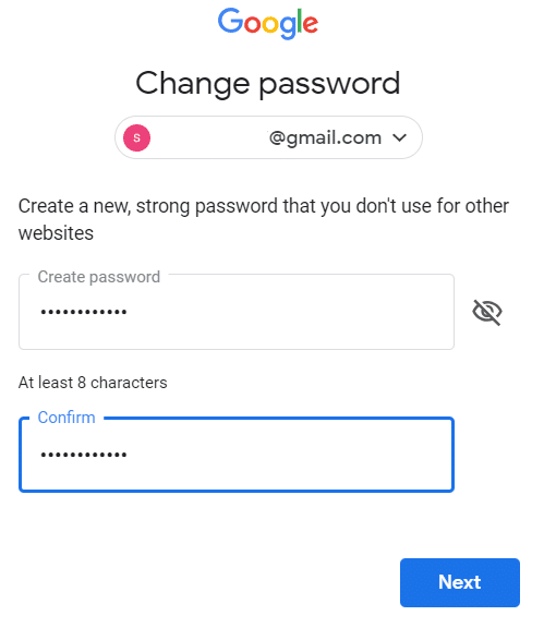 Create the password by typing the new password and confirm by typing again