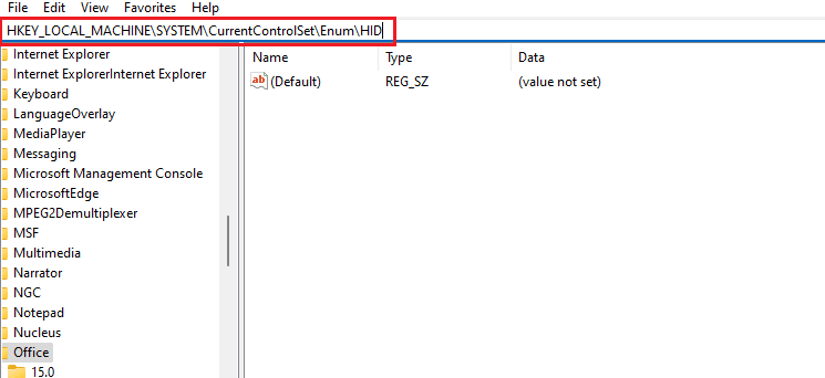CurrentControlSet Enum HID key folder path Registry Editor