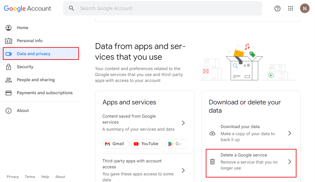 Data and privacy - Delete a Google service