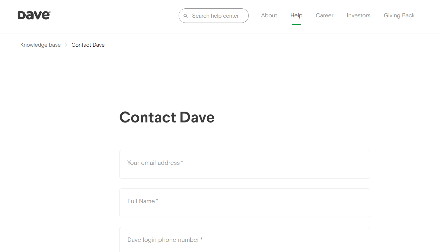 Dave customer support request form | change my payment date with Dave