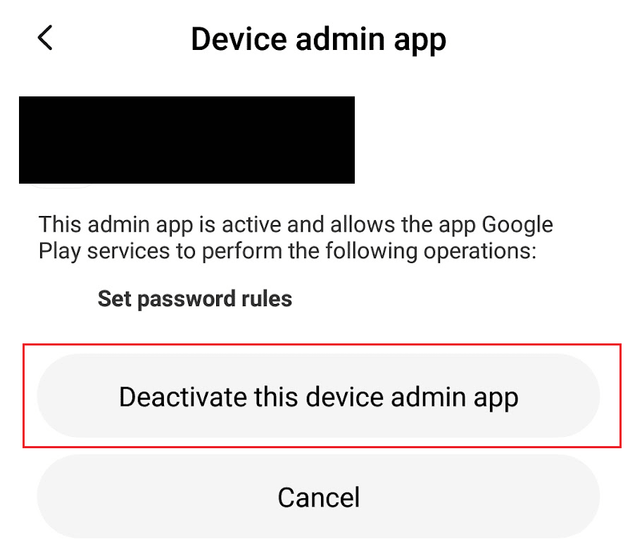 Deactivate this device admin app