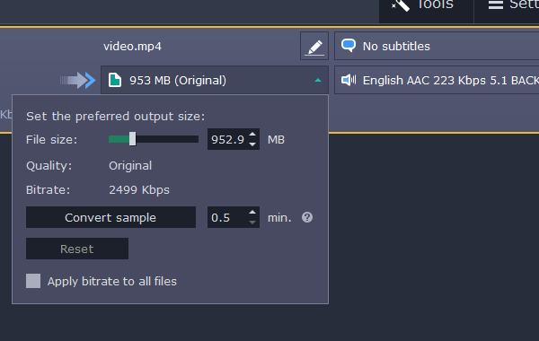Decide the output file size