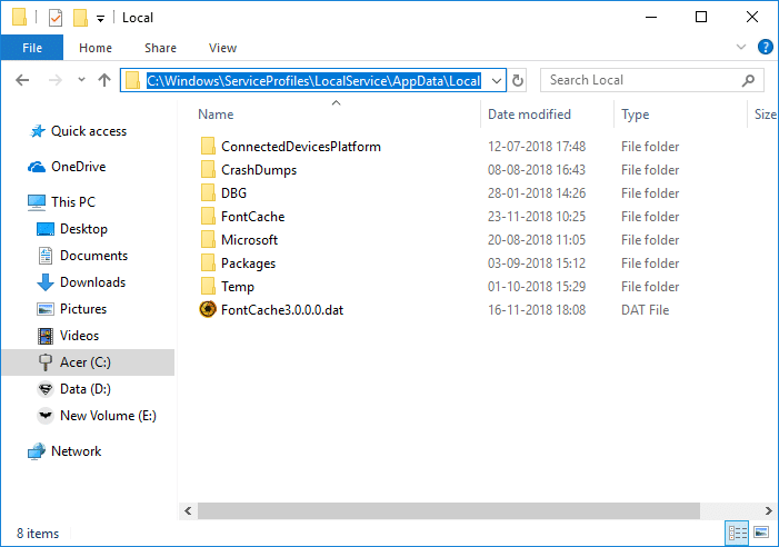 Delete all the files with the name FontCache and .dat as the extension