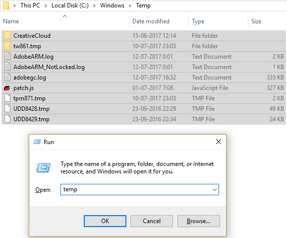 Kustutage ajutine fail Windows Temp Folder alt