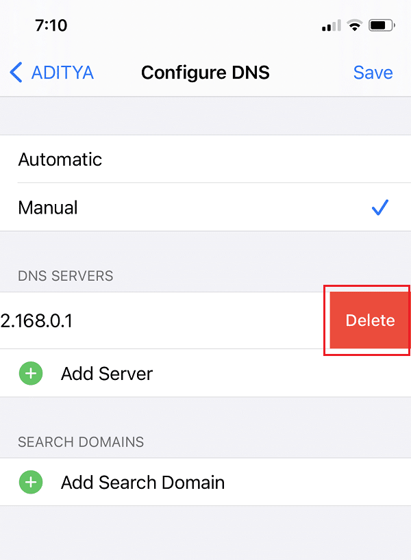 Delete the existing DNS servers