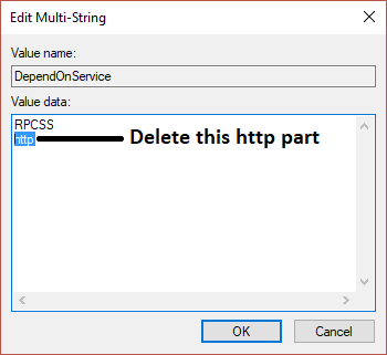 Delete the http part in DependOnService registry key