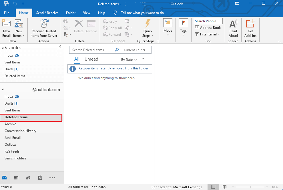Deleted items in Outlook