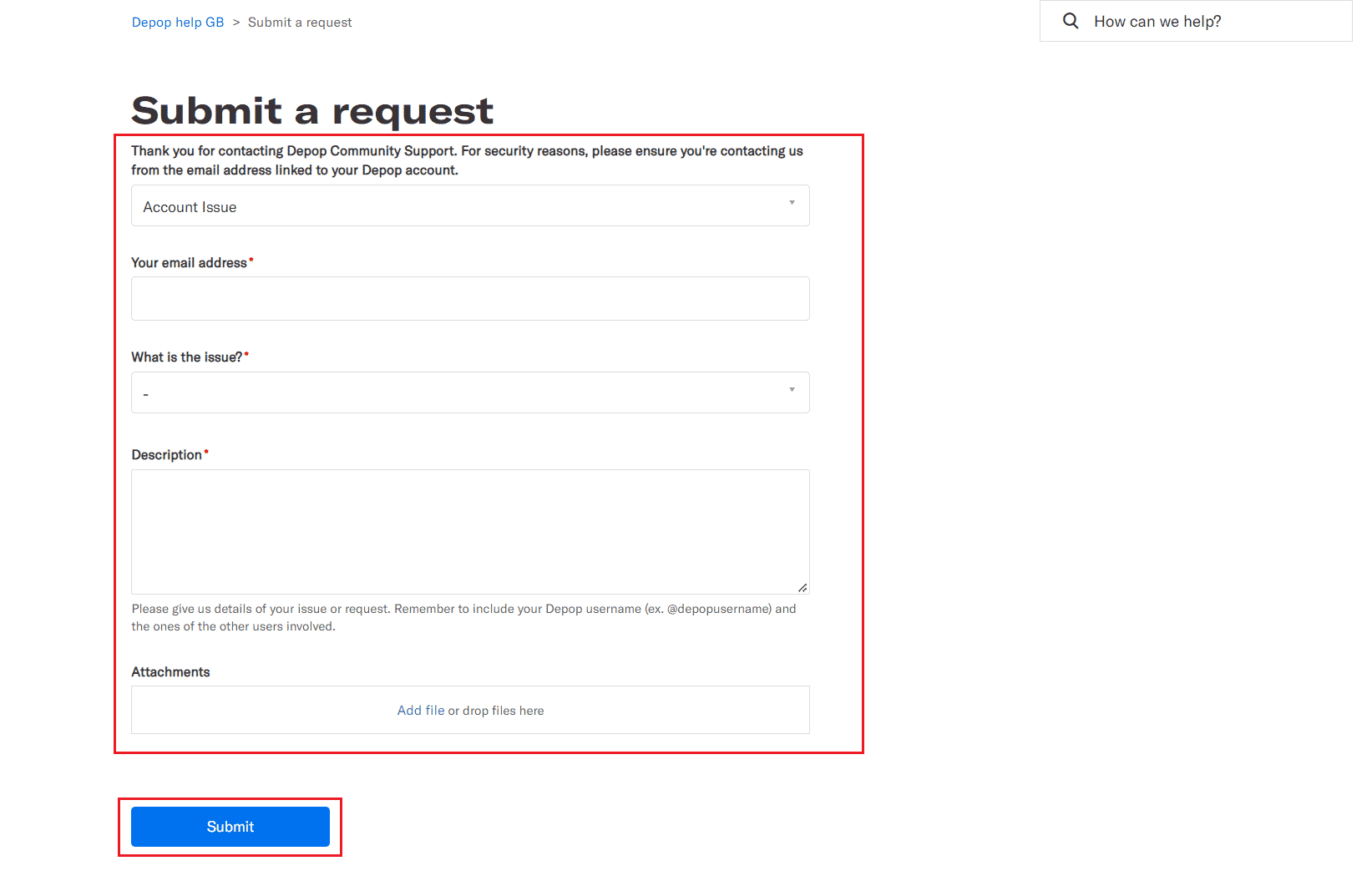 help page Submit a request