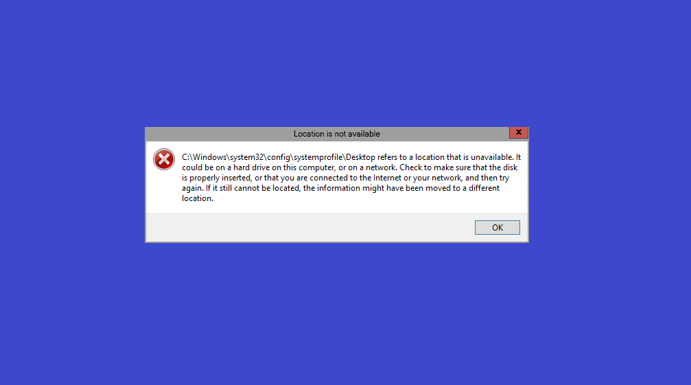 C:windowssystem32configsystemprofileDesktop is Unavailable: Fixed