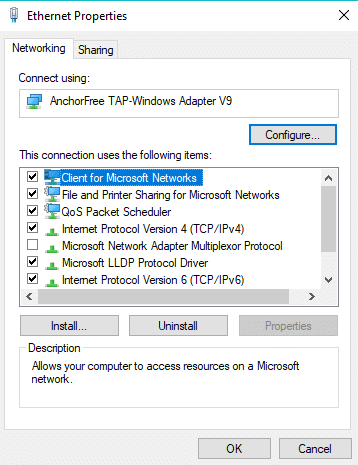 Dialog box of Ethernet Properties will open up