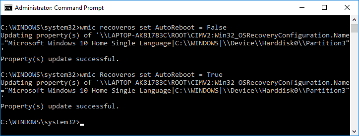Enable or Disable Automatic Restart on System Failure in Command Prompt