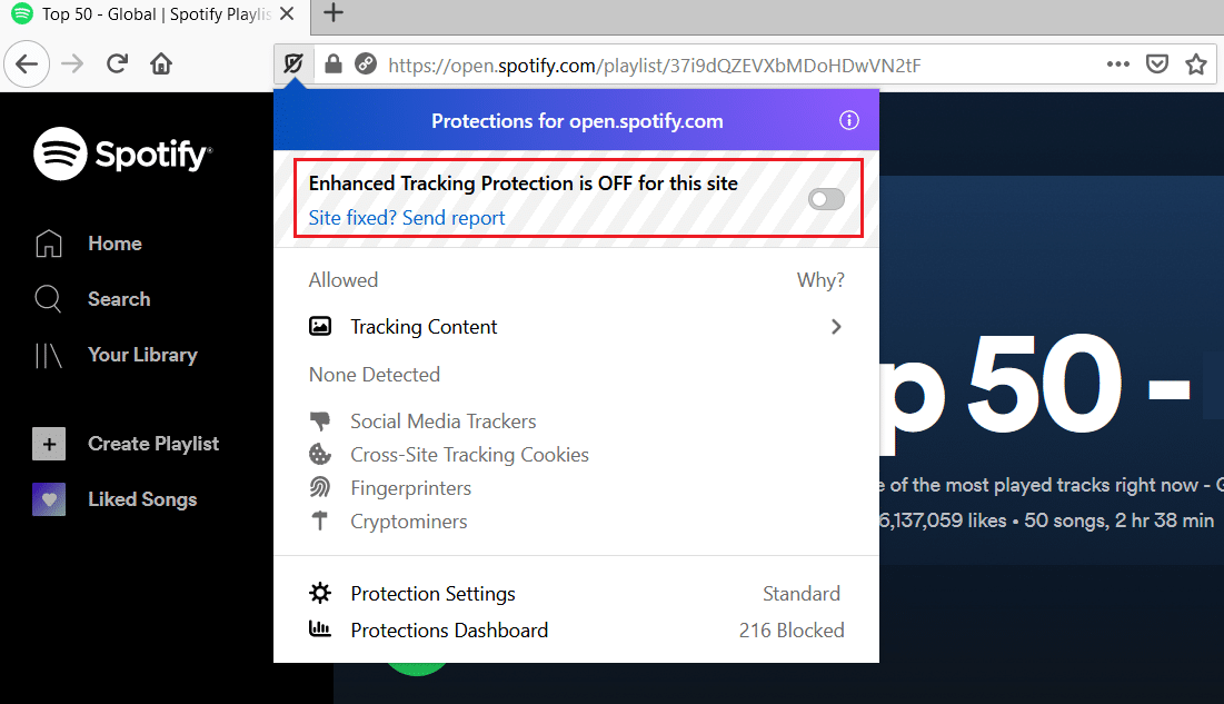 Disable Enhanced Tracking Protection in Firefox