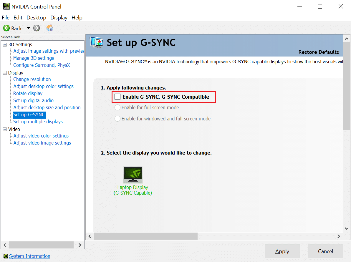 Отключить NVIDIA G-sync