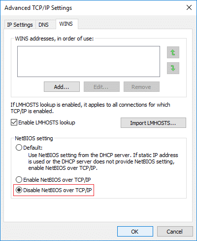 Disable NetBIOS over TCP IP