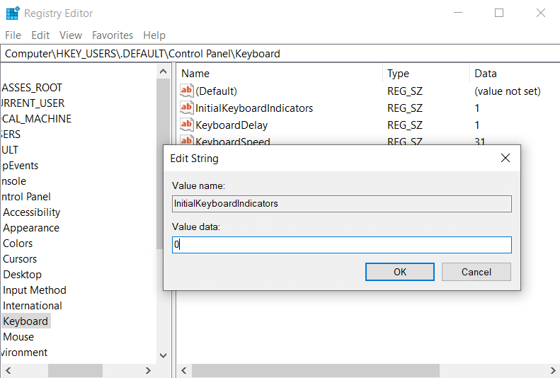 Disable Num Lock on Windows using Registry Editor
