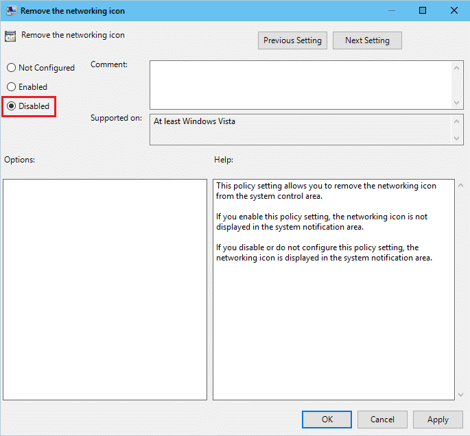 Disable Remove the networking icon | Fix WiFi Icon Missing From Taskbar In Windows 10