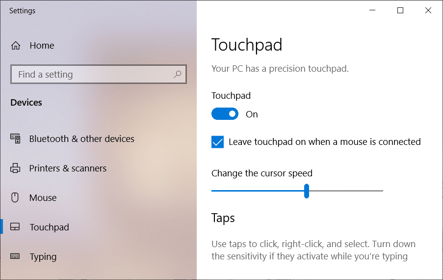 Disable Touchpad when Mouse is connected in Windows 10