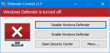 Disable Windows Defender using Defender Control