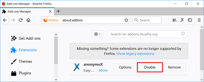 Disable all Extensions by clicking Disable next to each extension