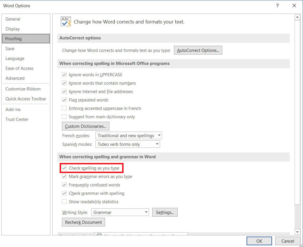 Disable the check box that reads Check to spell as you type. | Disable Microsoft Word Spell Checker