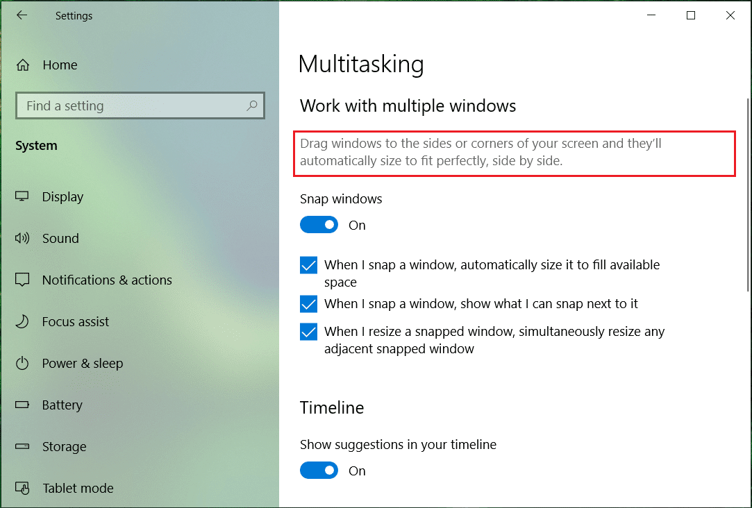 Disable the toggle under Arrange windows automatically by dragging them to the sides or corners of the screen