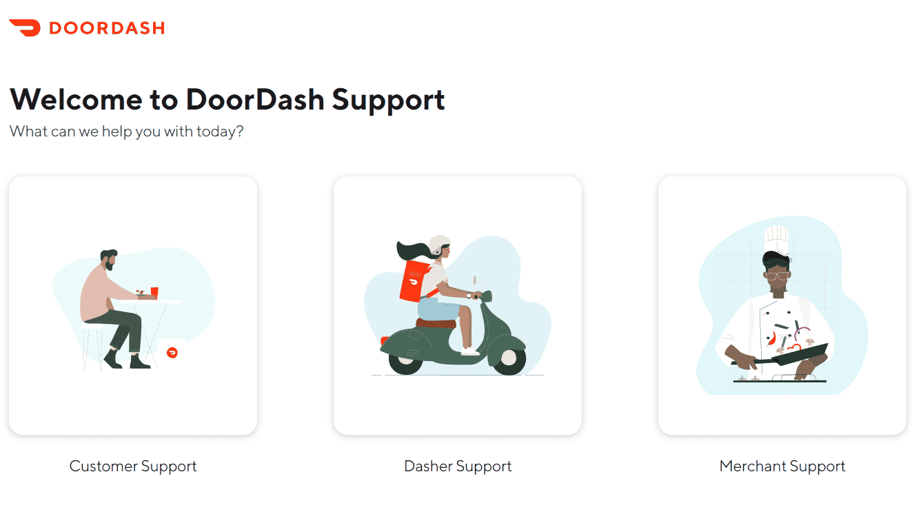 DoorDash Support page