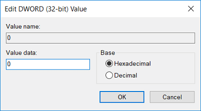 Double-click on 0 DWORD then change it's value to 0 and click OK