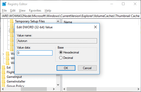 Double-click on Autorun DWORD and change its value to 0 then click OK