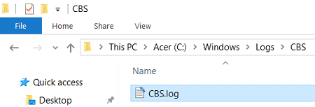 Clique duas vezes no arquivo CBS.log na pasta Windows