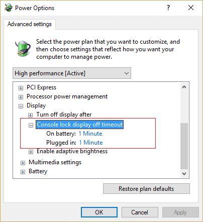 Double click on Console lock display off timeout and then change its value from 1 minute to the time you want