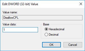 Double-click on DisallowCPL DWORD and change it's value to 1