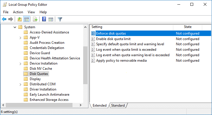 Double click on Enable Disk quota limit policy in gpedit