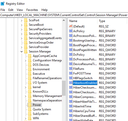 Double-click on HiberbootEnabled
