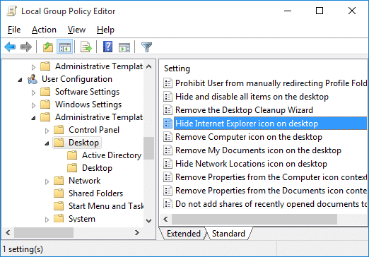 Double-click on Hide Internet Explorer icon on desktop policy