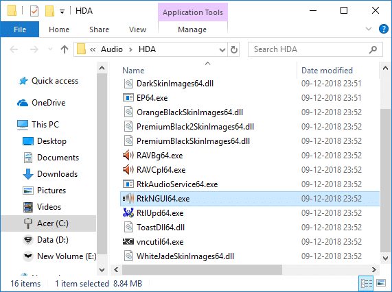 Double-click on RtkNGUI64.exe to open the Realtek HD Audio manager