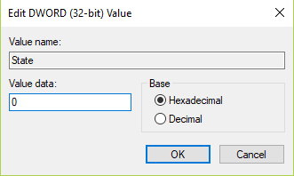 Double click on State in the same folder and change its value to 0 then click OK
