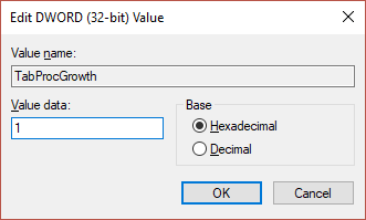 Double click on TabProGrowth DWORD and set it' value to 1