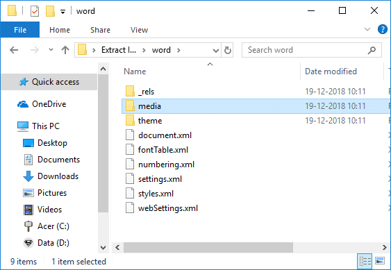 Double-click on the folder (with the same file name as the .docx document) & then navigate to media folder