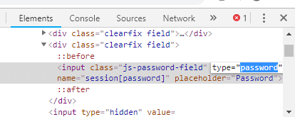 Double click on type=password and type ‘text’ in the place of ‘password’ & press Enter