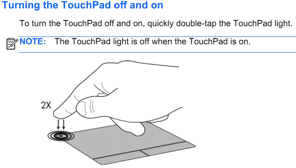 Double-tap on the TouchPad on or off indicator